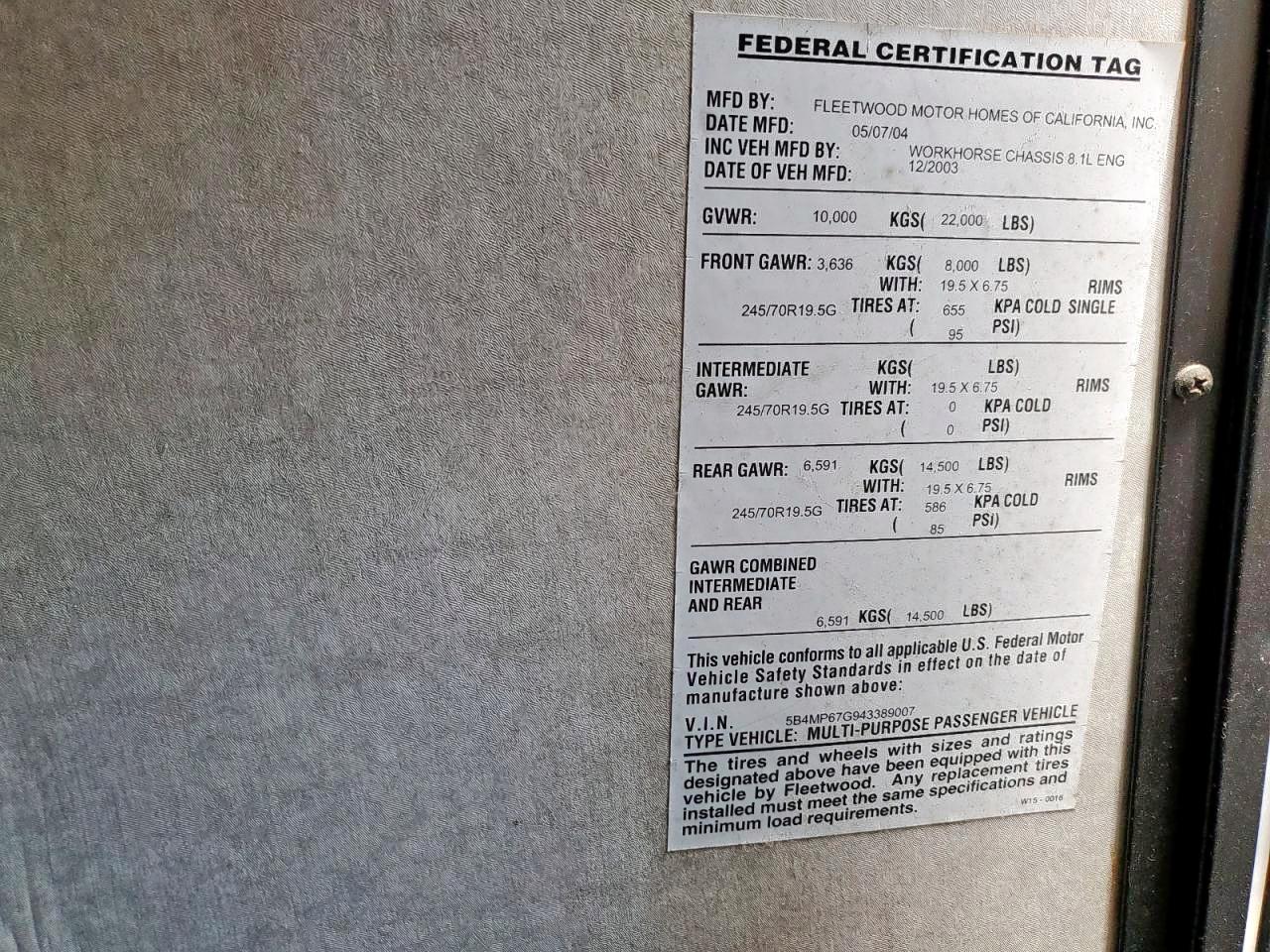 Workhorse Custom Cha Motorhome W22 Image 8